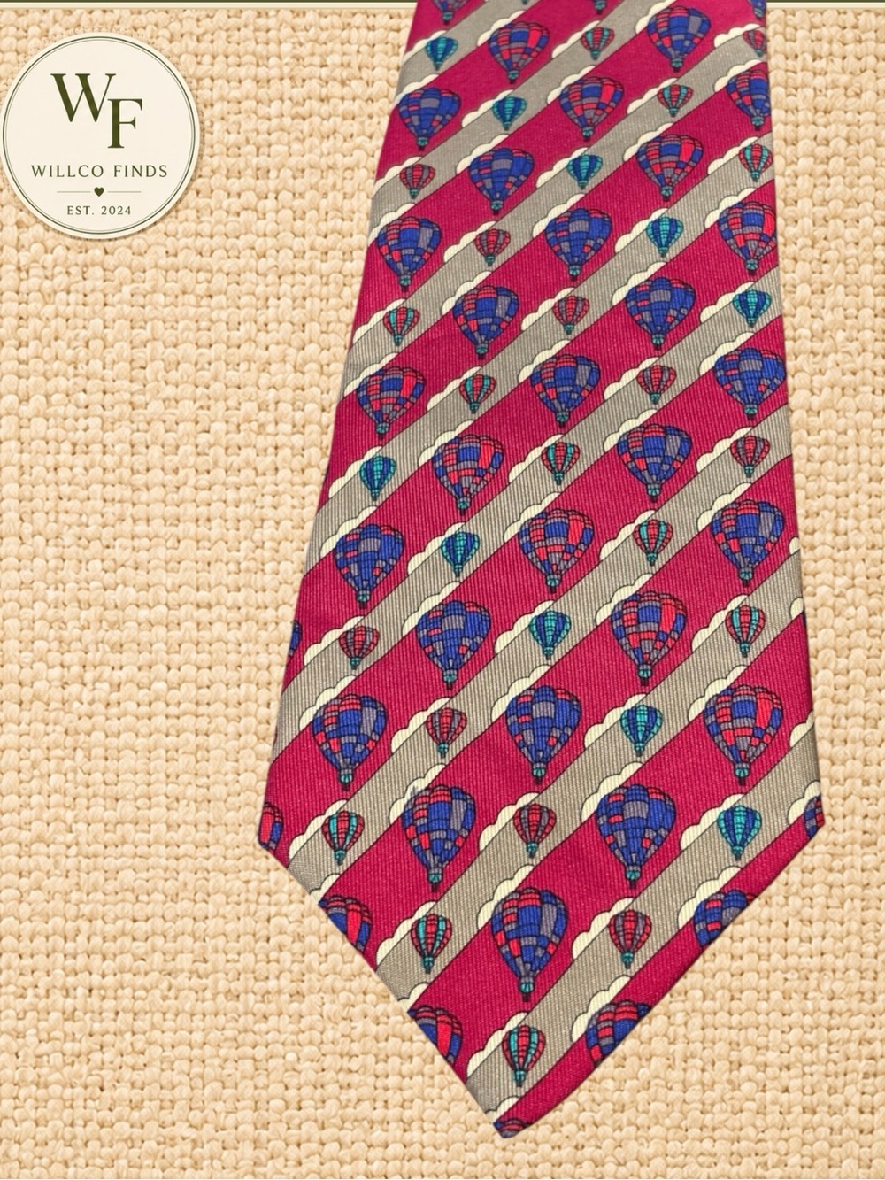 Vintage HERMÈS Paris Pink Hot Air Balloon Silk Tie 7233 UA Whimsical